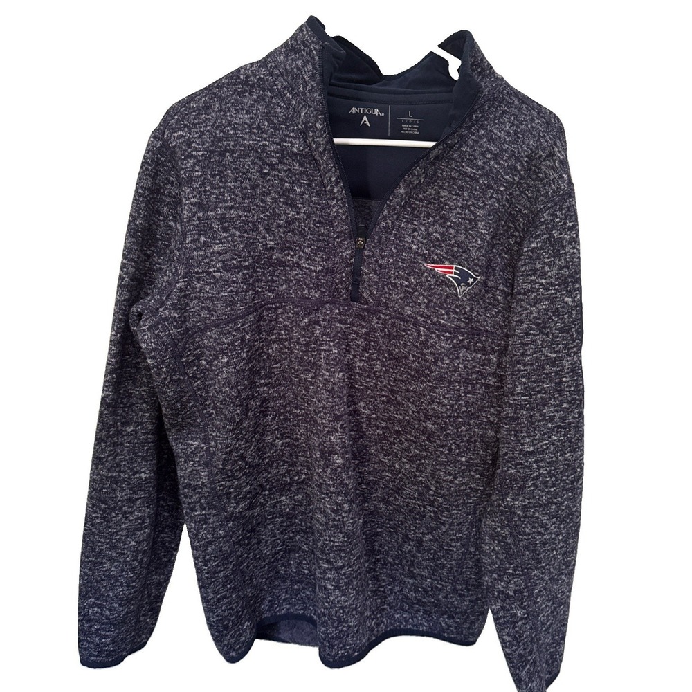 Antigua New England Patriots Mens Large Quarter Zip Pullover Blue Heather Fleece